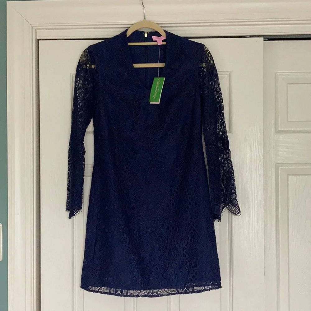 NWT Lilly Pulitzer Felicity Navy Sunburst Lace Dress Size 0 Gorgeous!!! - Picture 6 of 12